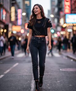 Zincirli Siyah T-shrt
