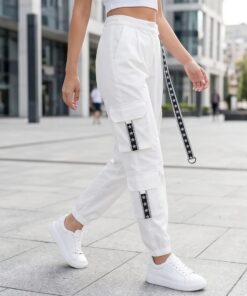 Yıldız Şeritli Beyaz Kargo Pantalon